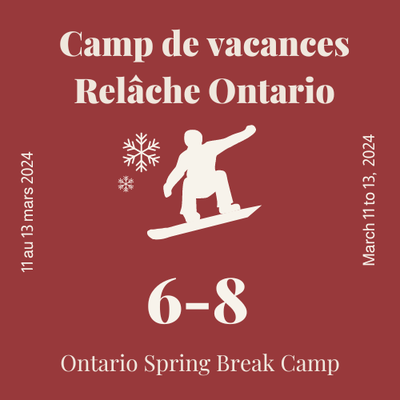 Camp de vacances Ontario - 3 demi-journées - planche à neige - 6 à 8 ans